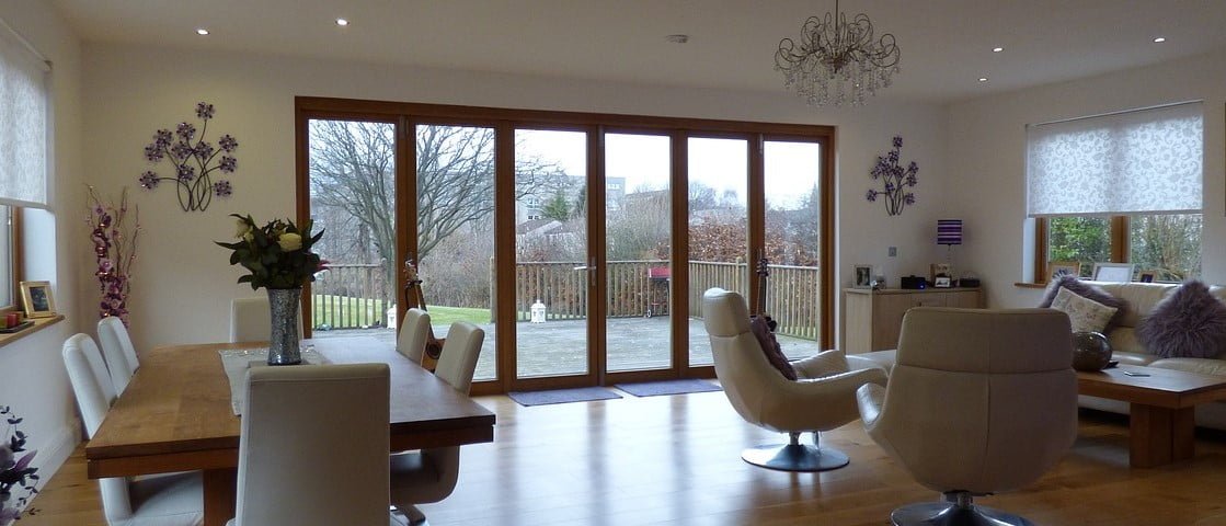 Looking outside through a bifold door after repairs